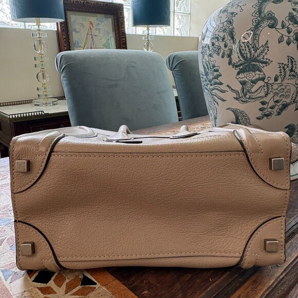 Celine Drummed Calfskin Micro Luggage Tote Dune Taupe Beige Authentic - Picture 11 of 16